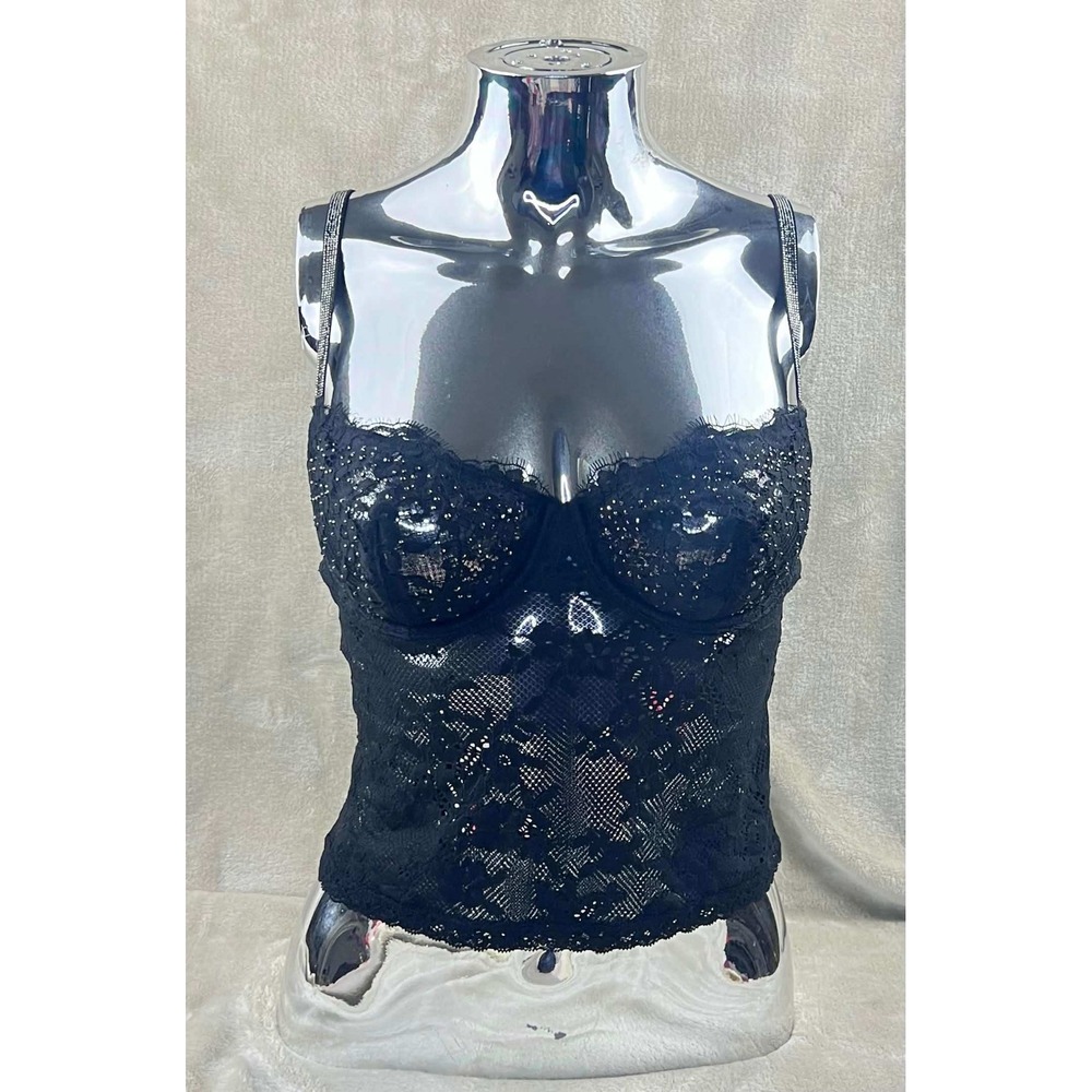 Victorias Secret Dream Angels Black Lace Rhinestone Corset Top Medium 11276471